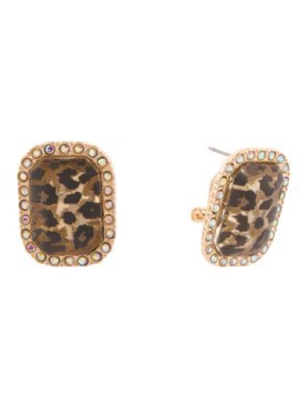 Betsey Johnson gold leopard stone square stud earrings
